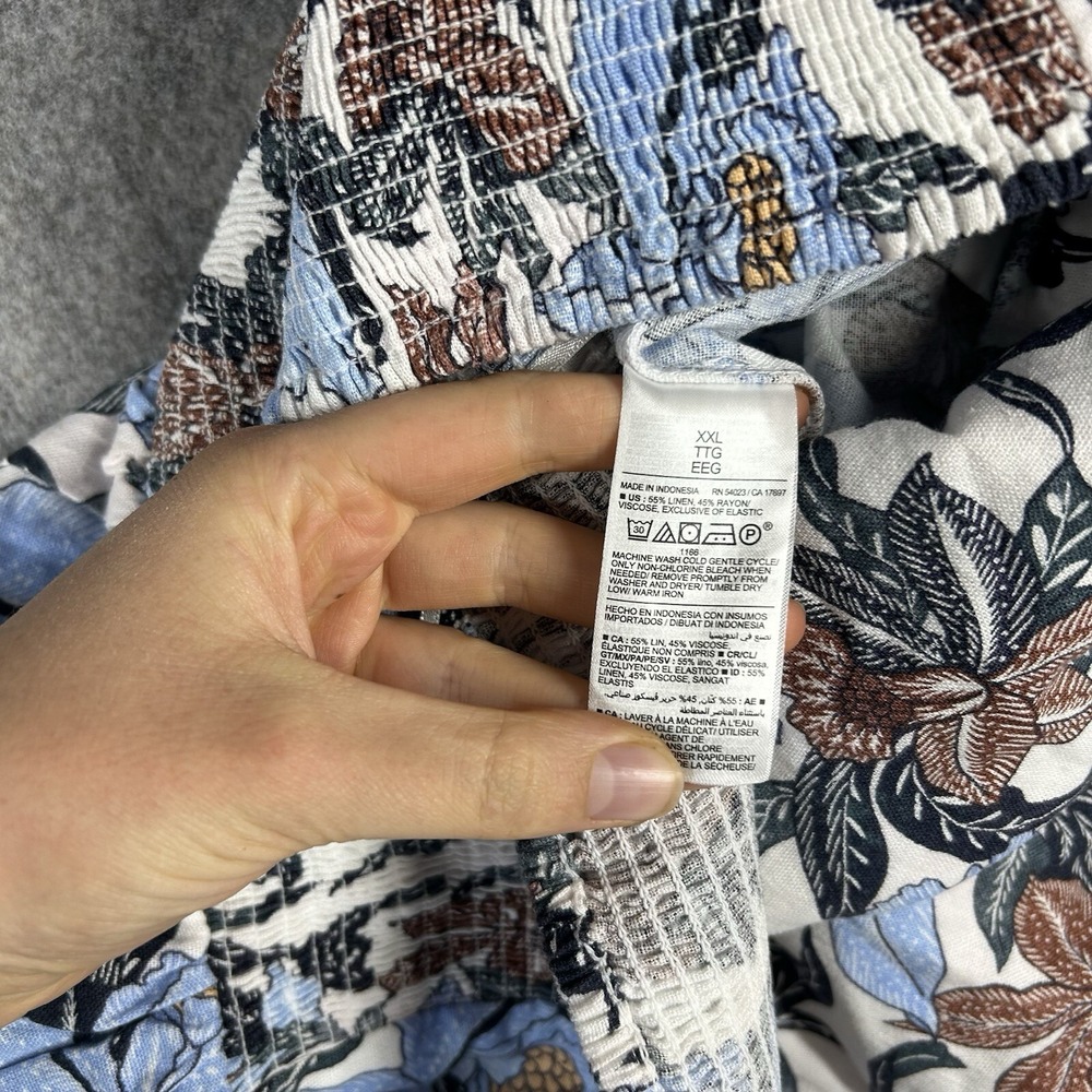 Old Navy Romper 2XL Blue Floral Linen Blend O Ring Halter Smocked Back Resort - Picture 6 of 11